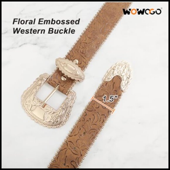 Western Belt Floral Print Faux Leather Adjustable Beaded Decor Cowgirl Style main image 7